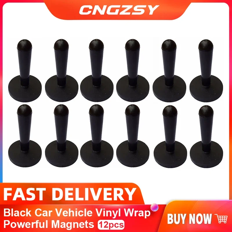 Cngzsy 12Pcs Black Car Vehicle Vinyl Wrap Potenti Magneti Titolari Adesivo Per Auto Pellicola Pubblicitaria Poster Strumento Di Fissaggio 12 A12