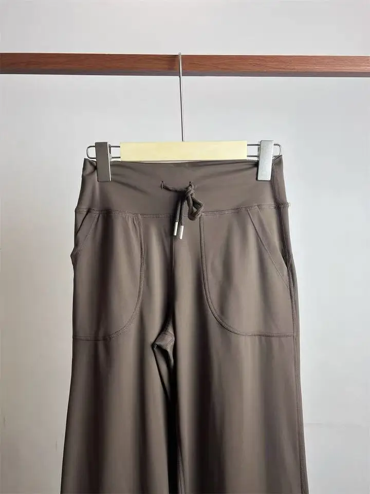 Women's Loose-Fit Sports Pants with Pockets, Straight-Leg High-Waist Athletic Fitness Pants, Yoga Pants, Pilates Trousers