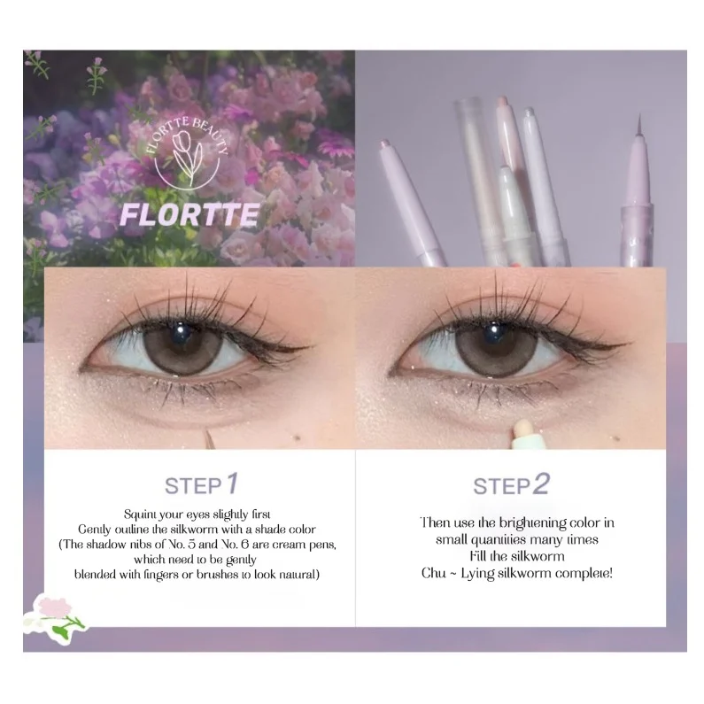 FLORTTE Nice to Meet Chu Double-Headed Silkworm Eyeshadow Pen and Eyeliner Suborbital Hypertrophic Orbicularis Pen Makeup 3