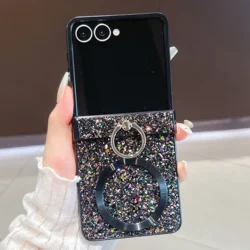 Shining Glitter Magnetic Ring Bracket Case for Samsung Galaxy Z Flip Series (Black)