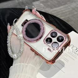 Transparent Protective Soft Shell with Pearl Bracelet and Mirror Holder for Edge 50 NEO (1)
