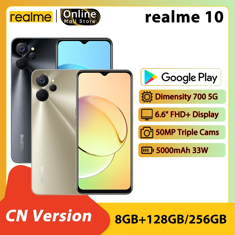 

Смартфон realme 10, 700 дюйма, тройная камера 50 МП, 5000 мАч, 33 Вт