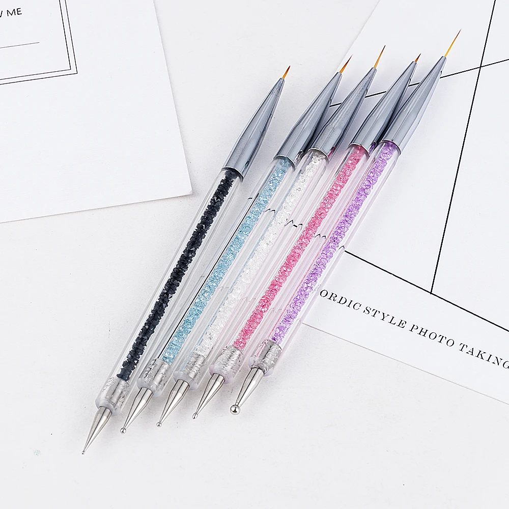5 Pcs/Sets Nail Art Pen 2 In 1 Double Ends Dotting Drawing Painting UV Gel Liner Polish Brush Set Nail Art Dotting Tools 5