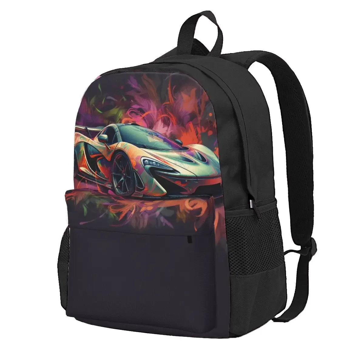 

Powerful Sports Car Backpack Colorful Painting Neon Student Polyester Hiking Backpacks Pattern Style School Bags Rucksack