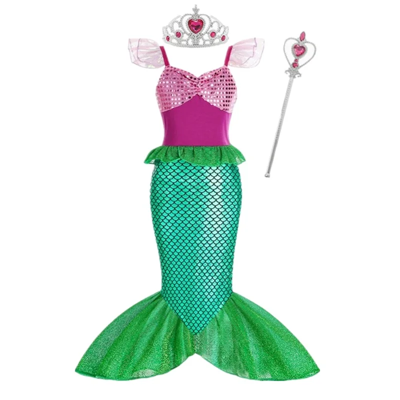 Little Mermaid Princess Costume Girls 4-10 Yrs Halloween Carnival Party Cosplay