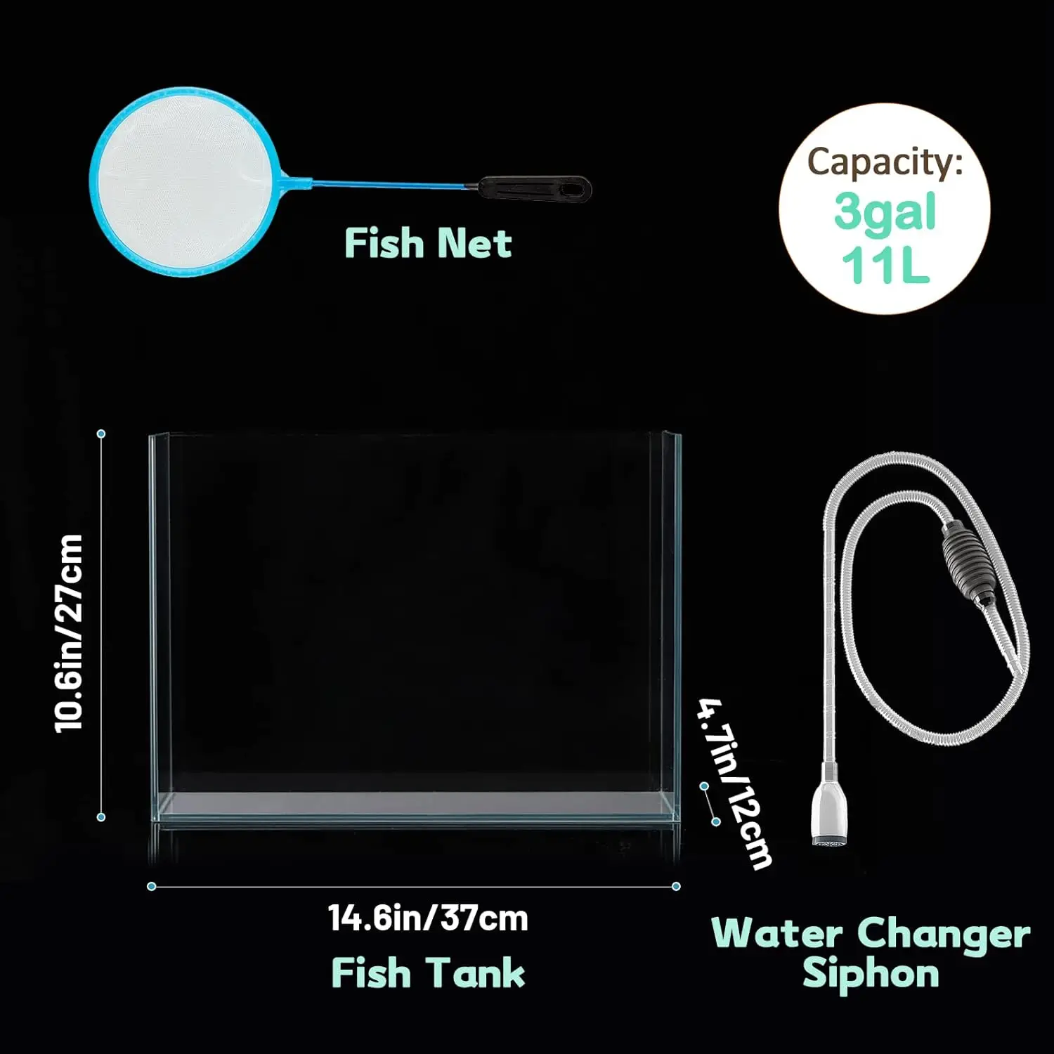 3 Gallon Ultra Clear Glass Fish Tank Rimless Low Iron Aquarium for Betta/Nano/Goldfish/Snail/Shrimp Small Fish Tank