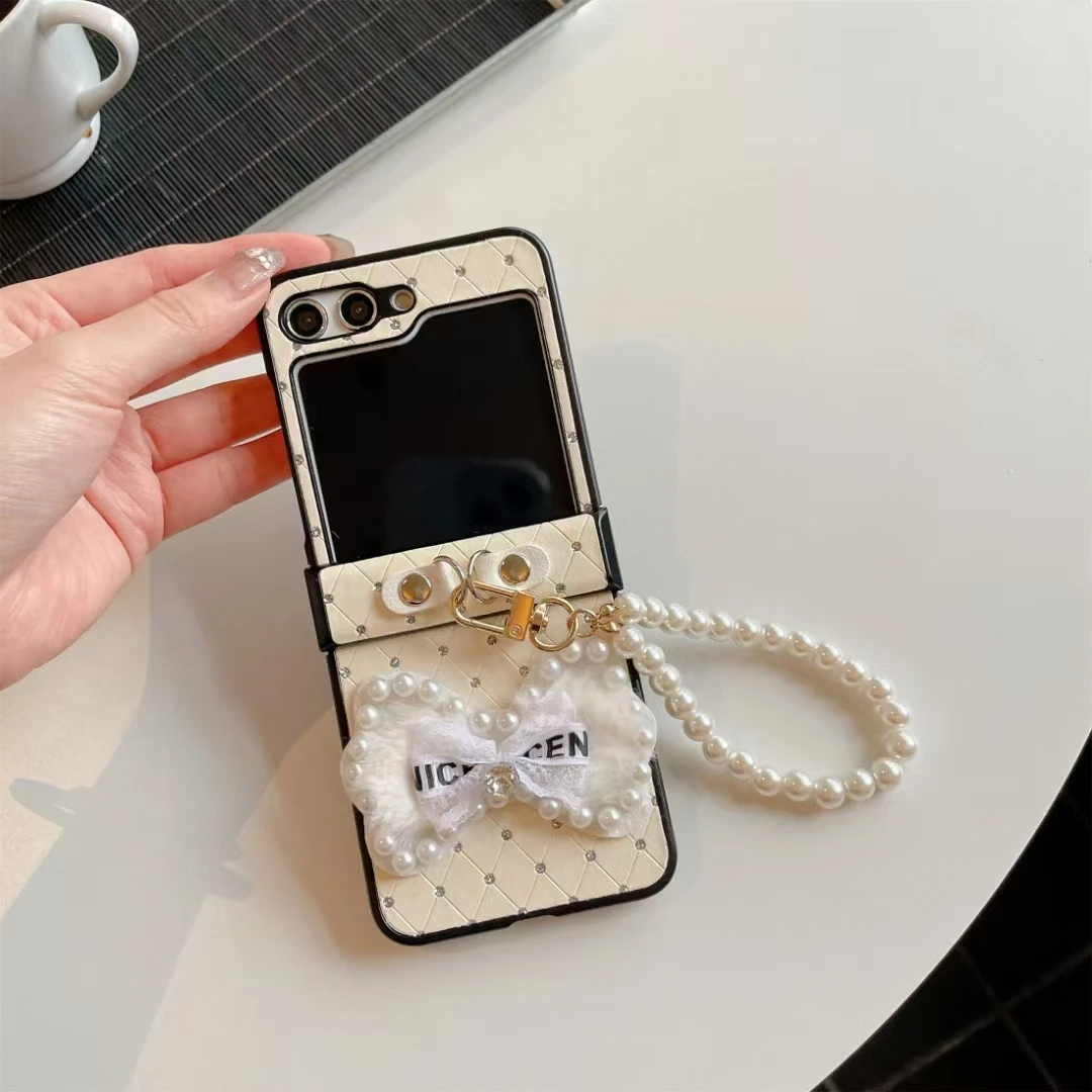 For Samsung Galaxy Z Flip 3 4 5 6 Cute Bowknot Wrist Strap Phone Case Cover_voghion.com