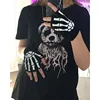 Unisex Adult Halloween Skeleton Skull Half Finger Gloves Glow in the Dark Fingerless Stretch Knitted Winter Mittens 6