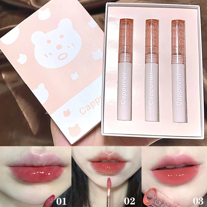 Cappuvini 3pcs Lip Gloss Set Moisturize Lipgloss Balm Oil Ink Labial