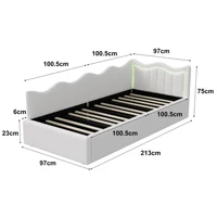 Cadre de lit ottoman rembourré en peluche Comanlai avec coffre de rangement hydraulique, tête de lit LED en forme de vague pour chambre d'enfant 90x200 6
