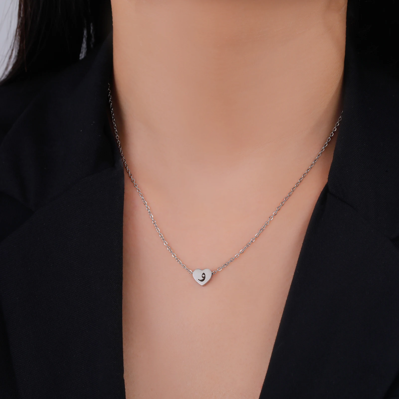 Cazador Arabischer Buchstabe Mini-Herz-Halskette für Frauen, Edelstahl, arabisches Alphabet, Anhänger, Halsband, Kette, Halsketten, Schmuck 2026 – Detail 12