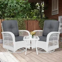 MEETWARM 3 Pieces Outdoor Wicker Swivel Rocker Patio Set, Rocking Chairs Rattan Patio Furniture Sets with Thickened Cushion and 1