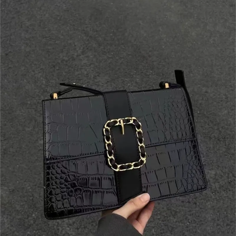 Retro Faux Crocodile Tote Bag Women Square Leather Buckle Exquisite Shoulder Bags Ladies Fashion Luxury High End Crossbody Bag