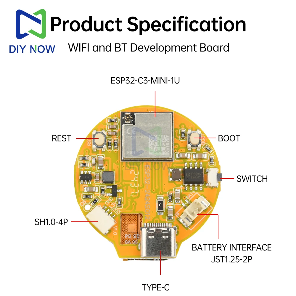 ESP32-C3 Development Board With 0.71" Round Display - 160x160 LCD For IoT Projects & Wearables