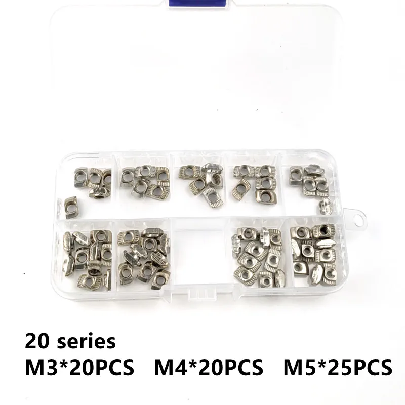 

65/45/40 Pcs T-Nut Set Hammer Head T Nut Kit M3 M4 M5 Connector Nickel Plated For 20/30/40 Series Aluminium Profile Accessories