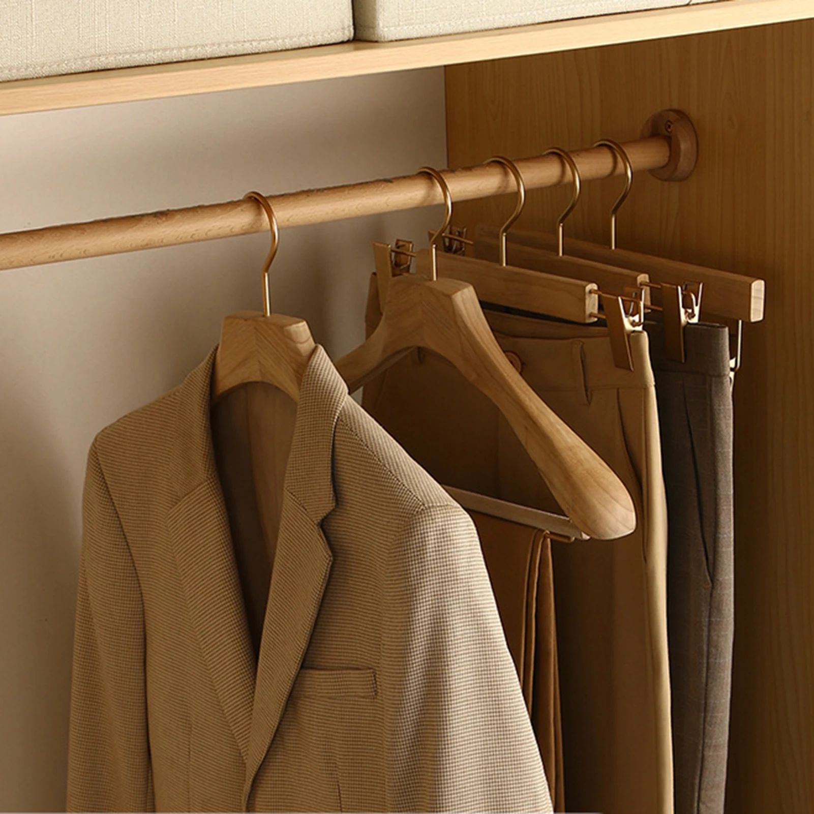 2Pcs Household Non-slip Hanger, Thick And Wide Shoulder Wooden Drying Rack, Home Coat Clothes Organizer Closet Space Saver