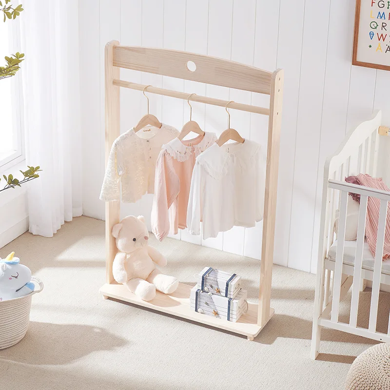 Porte-manteau au sol en bois massif pour enfants, présentoir simple pour bébé, étagère de rangement pour chambre à coucher, cintre Ins