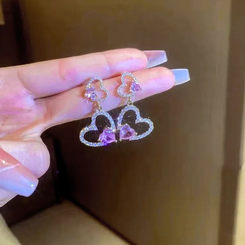 Full Crystal Love Earrings – Hypoallergenic 925 Silver Post, Trendy Celebrity Fashion Jewelry for Women