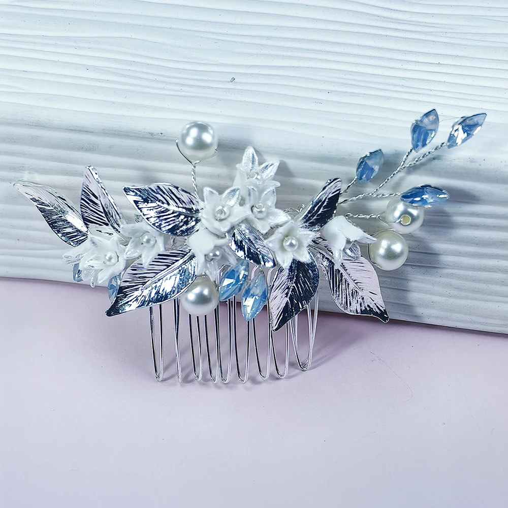 Wedding pearl hair comb bridal crystal headpiece flower side comb hairpin bridal hair ornament suitable for ladies and girls