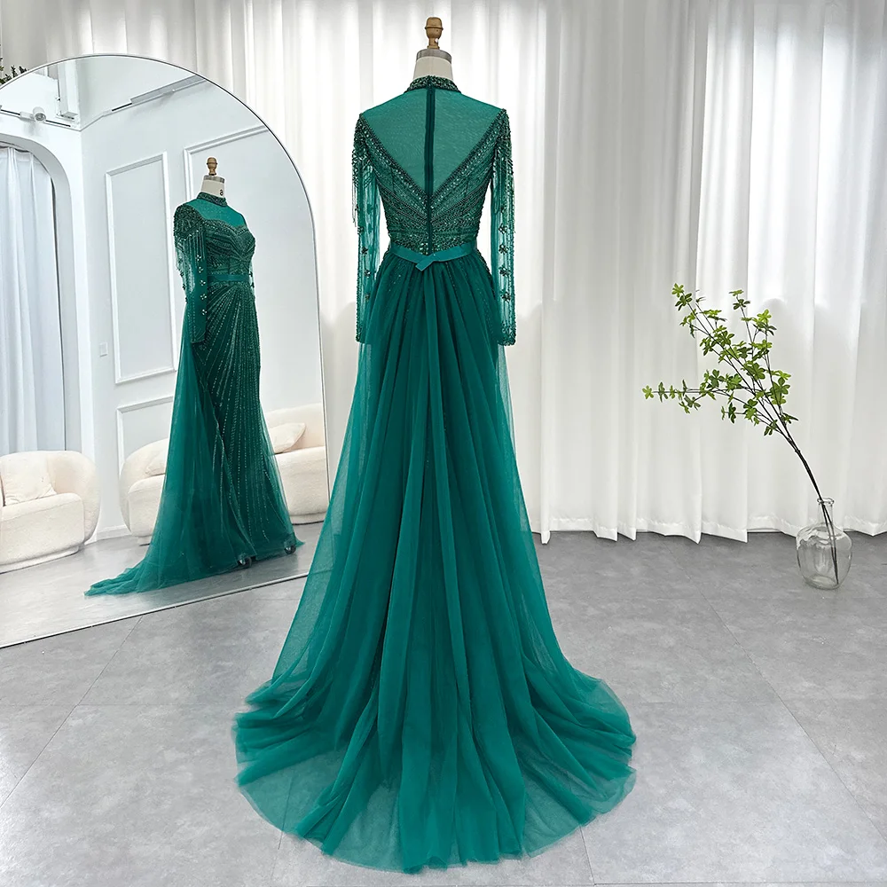 Sf76dc732fda446f7be242ad17d742f91H Luxury Champagne Mermaid With Detachable Overskirt Dubai Evening Dress Arabic Women Wedding Party Formal Gowns Mallzona