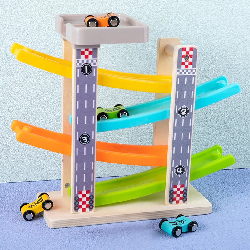 

4Pcs Child Scooter Miniature Track Sliding Racing Inertial Pull Back Car Toy