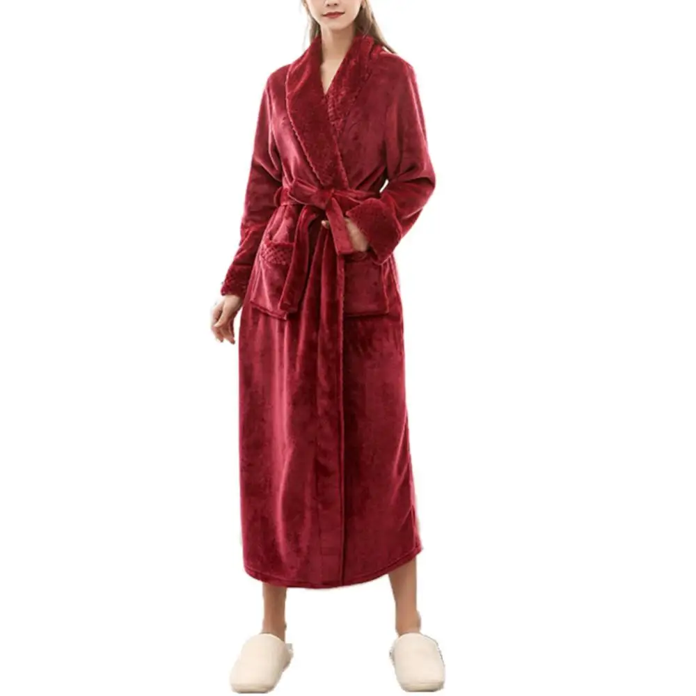 

Autumn Winter Warm Coral Fleece Bathrobe Gown Thickened Flannel Men Robe Sleepwear Nightwear Loose Casual Home Wear Loungewear
