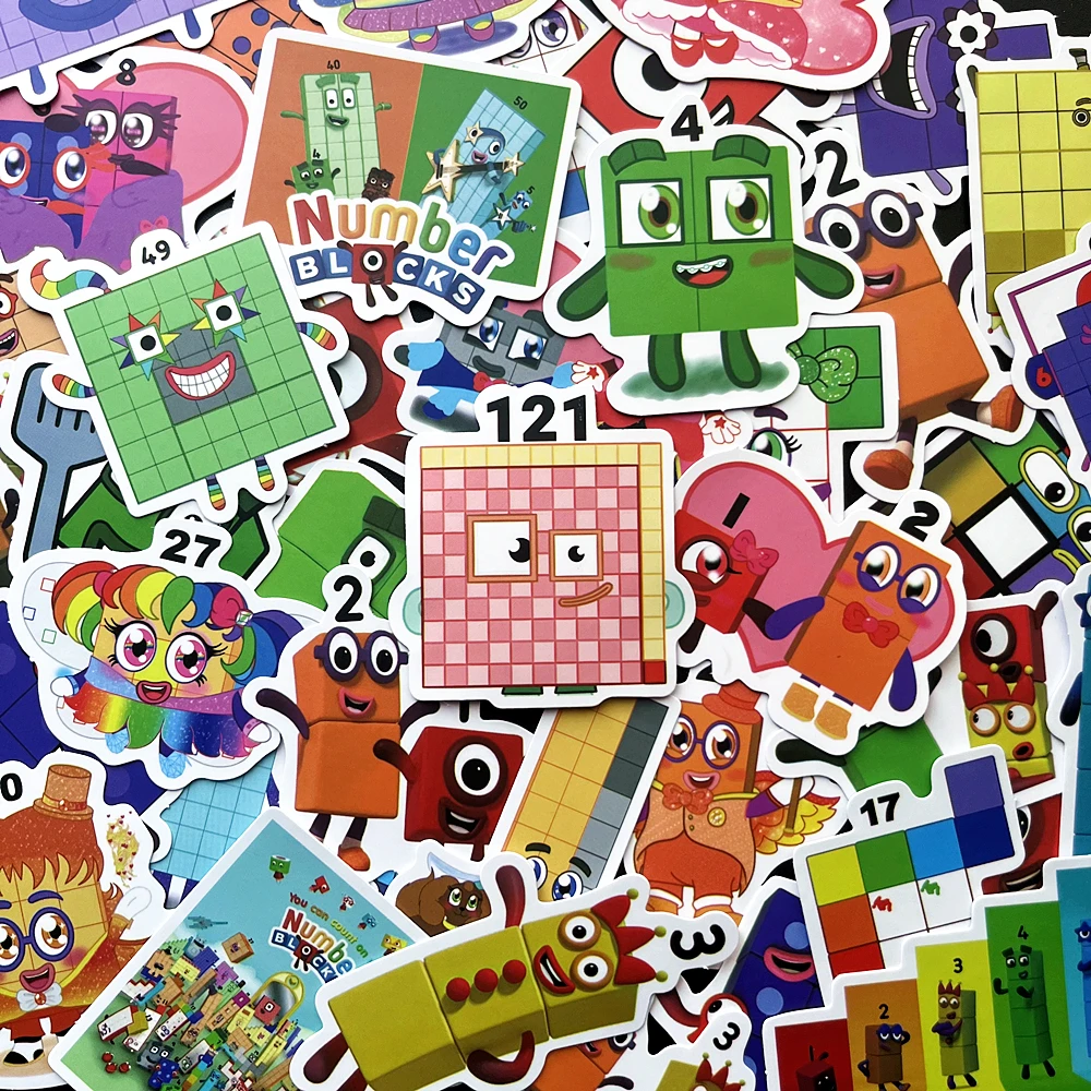 52Pcs Cartoon Stickers Numbers Building Block Notebook Laptop Scrapbooking Teacher Supplies Classroom Water Bottle Skates Toys cartoon stickers
