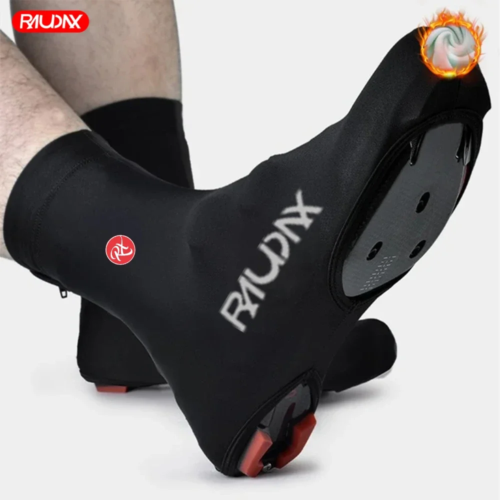 Raudax Winter Thermal Fleece Cycling Shoe Cover Man MTB Bike Sport Shoes Covers Women Bicycle Overshoes Cubre Ciclismo Windproof bicycle shoe covers