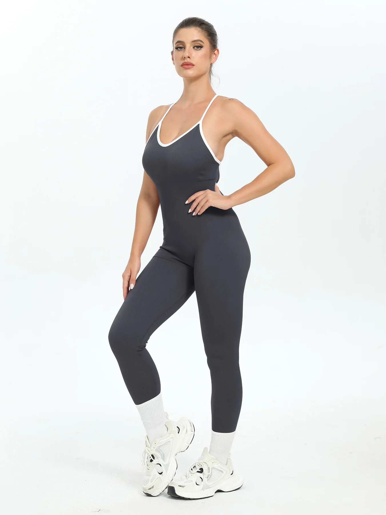 Women Seamless Ribbed Slim Jumpsuit Bodysuit Image 14