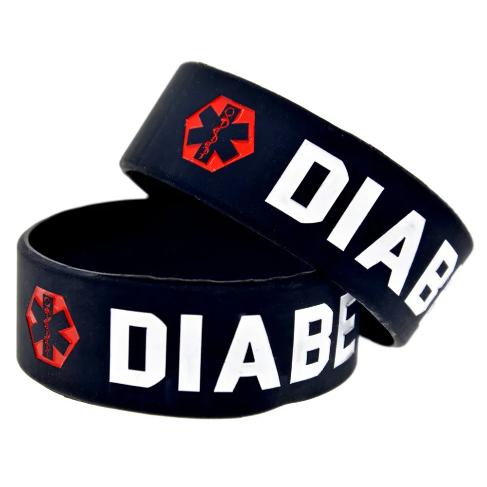 

25 PCS Diabetic Silicone Bracelet 1 Inch Wide Bangle for Men Black Wristband
