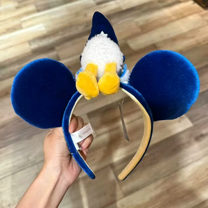 디즈니 마법사 도널드 덕 머리띠 블루 벨벳 음표 미키 귀 머리띠 홍콩 디즈니랜드 독점 헤어 액세서리