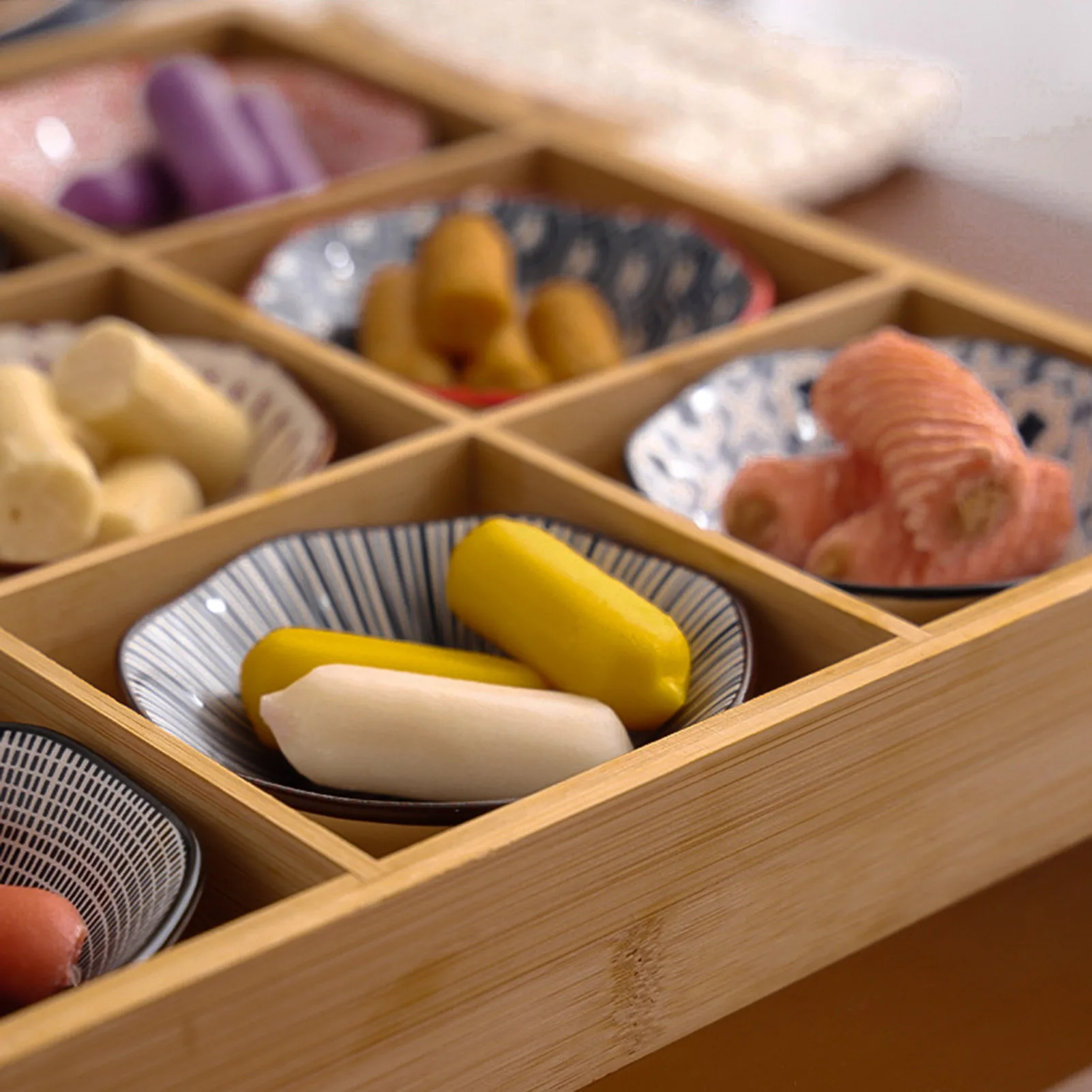 Multi Grid Divided Wooden Tray Multi-functional Snack Tableware Food Platter for Friend Family Neighbors Gift