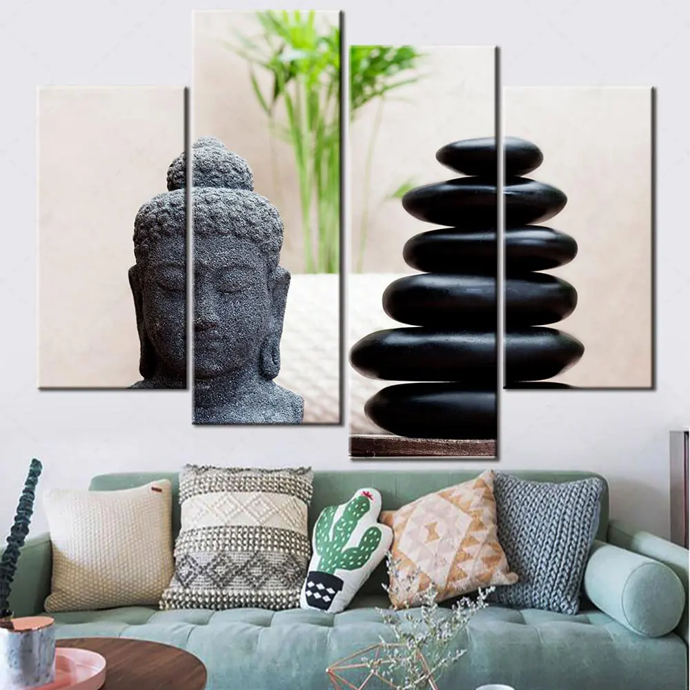 

Artsailing Zen Buddha Statue Black Stones and Green Plants Picture Canvas Paintings HD Printed 4 Pieces Wall Art Free Shipping