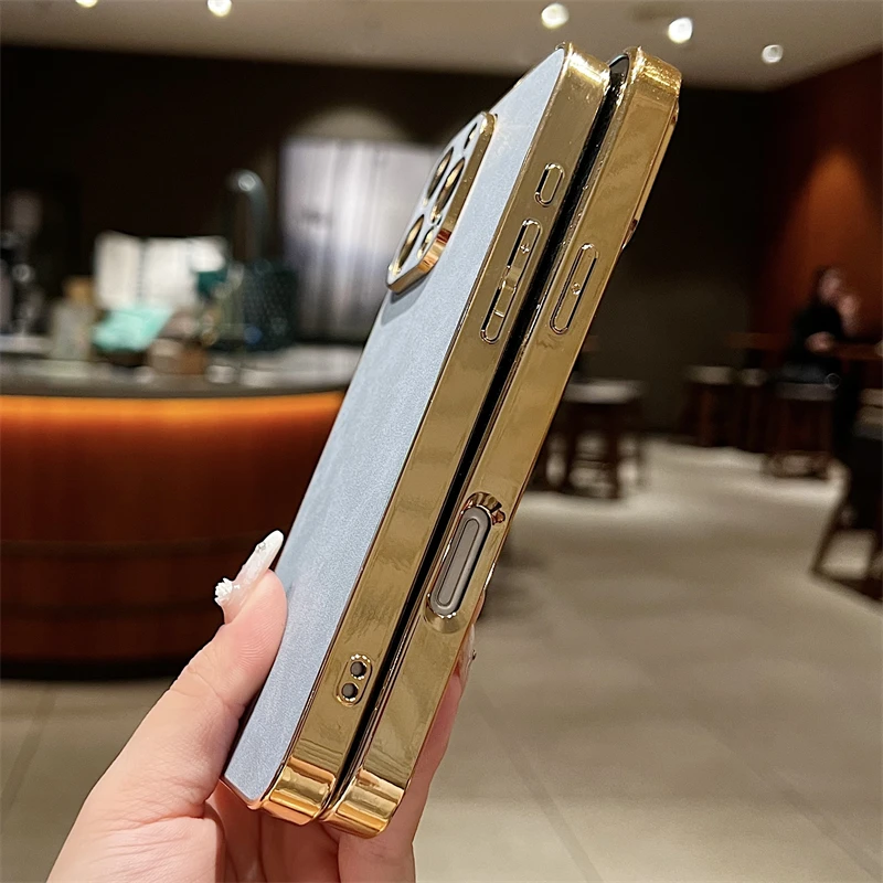 Luxury Sheepskin Leather Texture Phone Case with Electroplated Frame - Shockproof Design