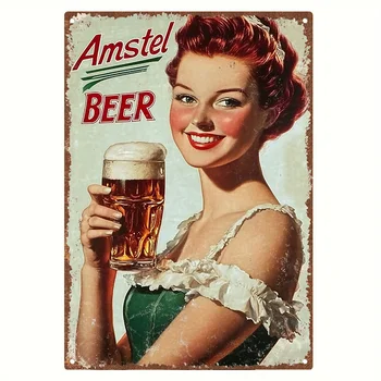 Vintage Amstel Beer Metal Tin Sign - Retro Ad Poster with Durable Aluminum, es, Rustic Wall Art for Indoor/Outdoor Decor, Gift