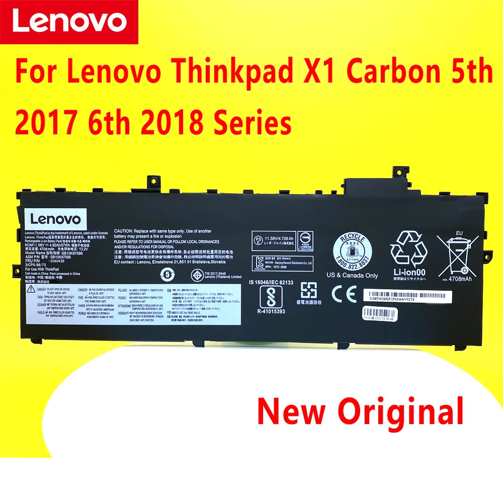 Bateria Original do Portátil para Lenovo Thinkpad Carbono x1 2023 Série 2023 01av429 Sb10k97586 01av431 01av494 Sb10k97587 Novo
