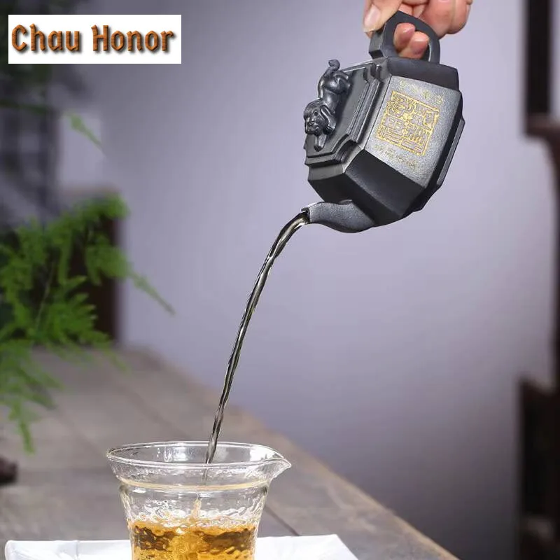 280ml Chinese Yixing High-end Raw Ore Black Mud Purple Clay Pot Handmade Household Puer Kungfu Tea Set Customized Drinkware Gift