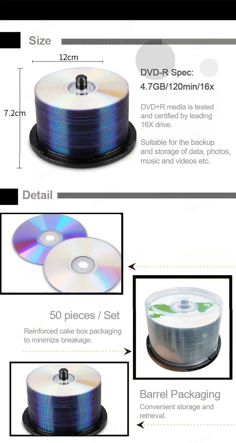 50pcs DVD leere Disc DVD-R 4,7 GB 16x Disk schreiben einmal Daten speicher leere DVD-Discs beschreibbare Medien kompakt – Detail 3