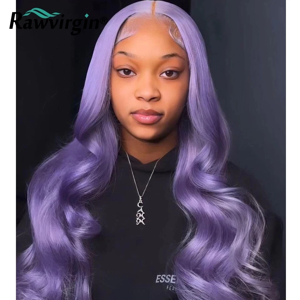 Perruque Lace Front Wig Body Wave Naturelle, Cheveux Humains, Couleur Violet Clair, 13 Age, 32/34 Pouces, 200%, pour Femme