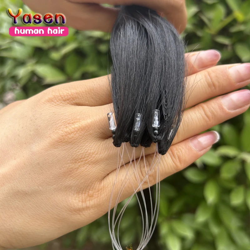 H6 Feathe Human Hair Extensions #60 Straight Remy Micro Ring Hair Extensions Natural Black Loop 16-30inch Fusion Human human hair extensions