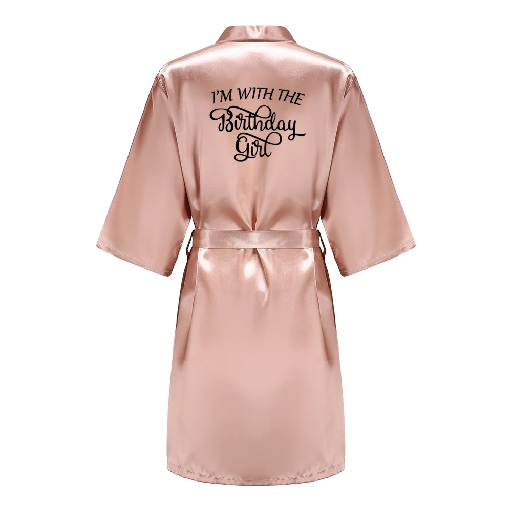 Birthday Party It's My Birthday I'm With The Girl Satin Pajamas Robe Dressing Gown Pajamas Black Writing Kimono Robe women sleepwear sleepwear pajamas