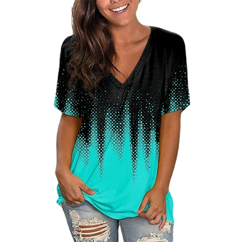 

Short Sleeve Casual Shirt Oversized Top V Neck Street Graphic T Shirts Women Printing Tees Women Summer Loose Vintage Plus Size