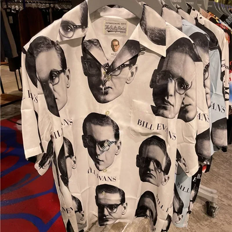 

Рубашка гавайская свободного покроя для мужчин и женщин, модная блуза в уличном стиле, Белый Топ, 24ss, лето, 1:1