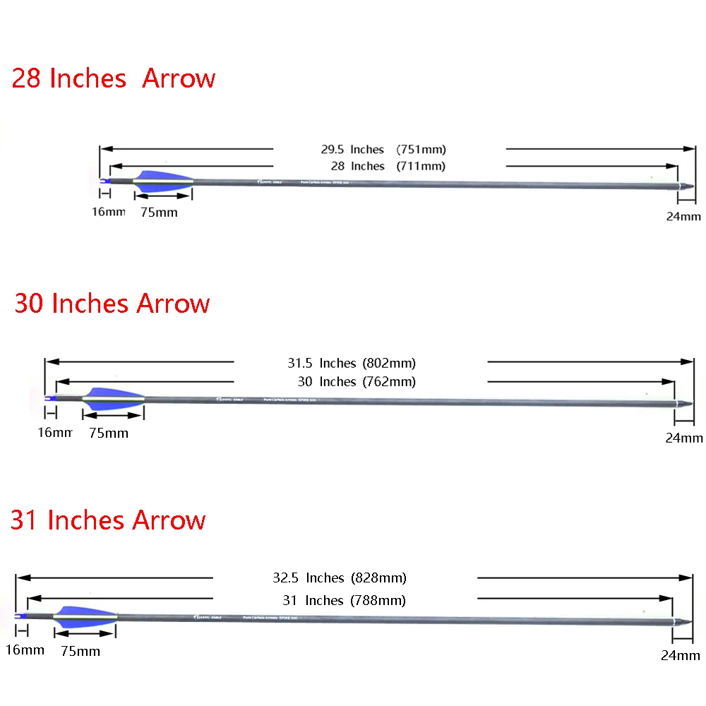 Archery Pure Carbon Arrow Spine 300 400 28/30/31 Inch ID6.2mm Compound Traditional Bow Accessories Outdoor Hunting