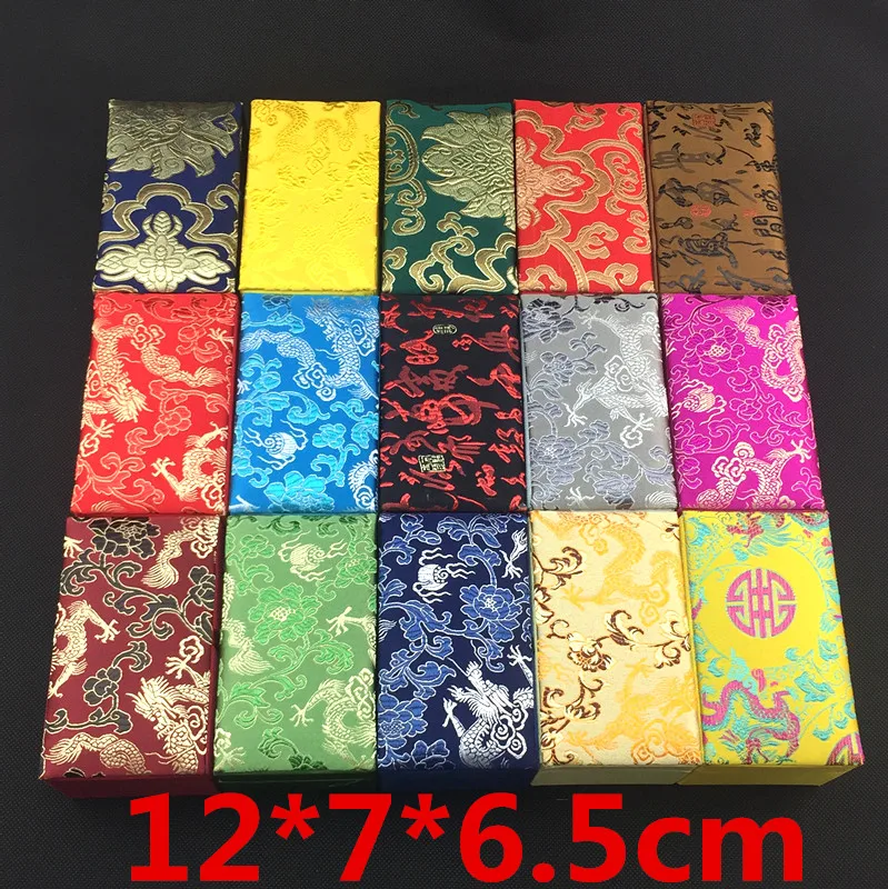 

10pcs 12x7x6 cm Luxury Chinese Silk Brocade Gift Boxes Rectangle Favor Box Jewelry Packaging Bracelet Necklace Storage Case