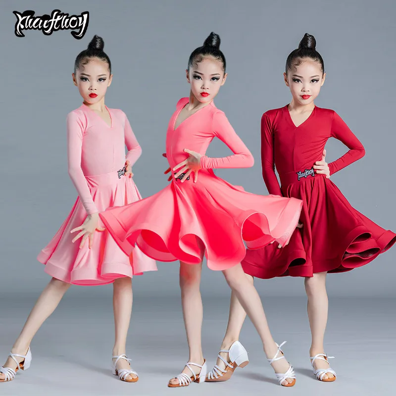 Dance Dress Children's Latin Dance Dress Girls' Dance Practice Dress Latin Long Sleeve Competition Split Women's Perfo