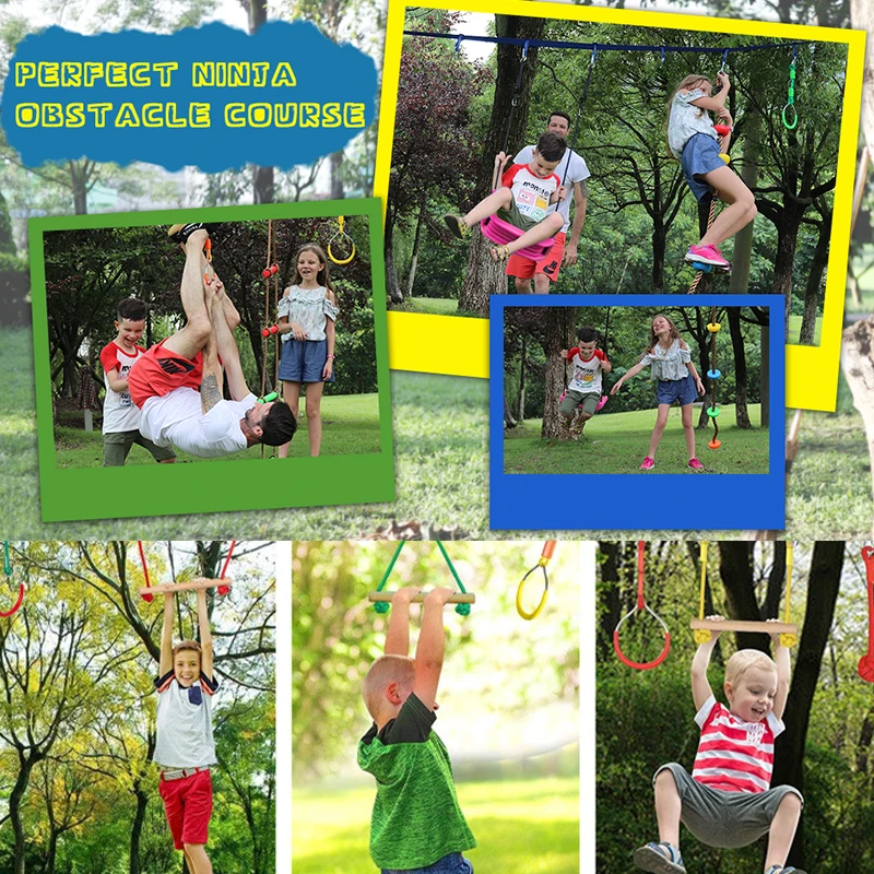 Kids Ninja Monkey Bars Outdoor Play Kit Trapeze Swing Bars for Ninja Obstacle Course Attachments Backyard Training Equipment