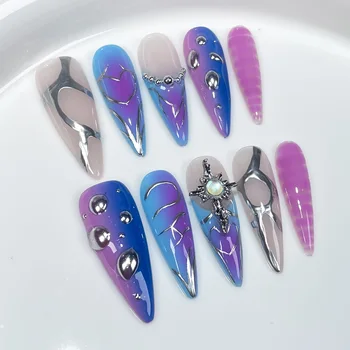 10pcs/set Long Stiletto Handmade Press on Nails Gradient False Nails Spicy Girls Wearable Fake Nail Art Uñas Накладные Ногти 네일팁 1