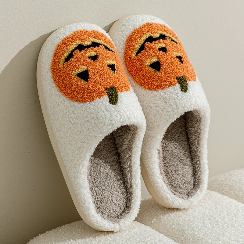 Smile Pumpkin Halloween Women's Slippers Winter Indoor Cartoon Comfort Home Bedroom Soft Causal Flat Plush Shoes for Gift 4