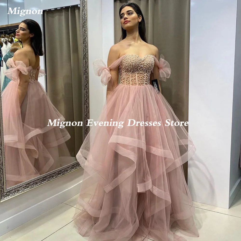

Mignon Tulle A-line Off-the-shoulder Neckline Ruffle Prom Gown Floor-length Formal Elegant Evening Party Dress for Women 2023